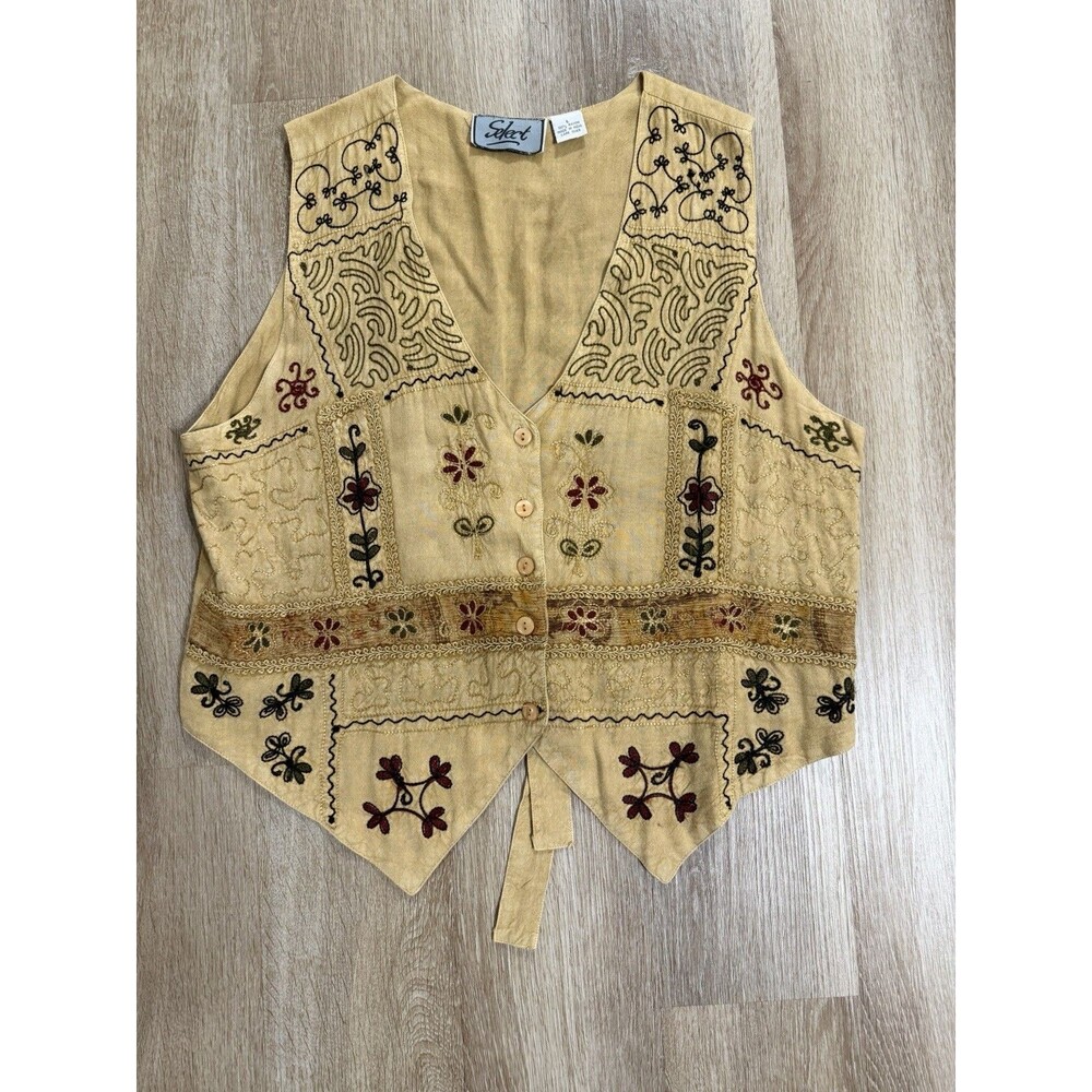 Y2K 90s Whimsical Phoebe Buffay Style Select Vest Size Womens Large Embroidered